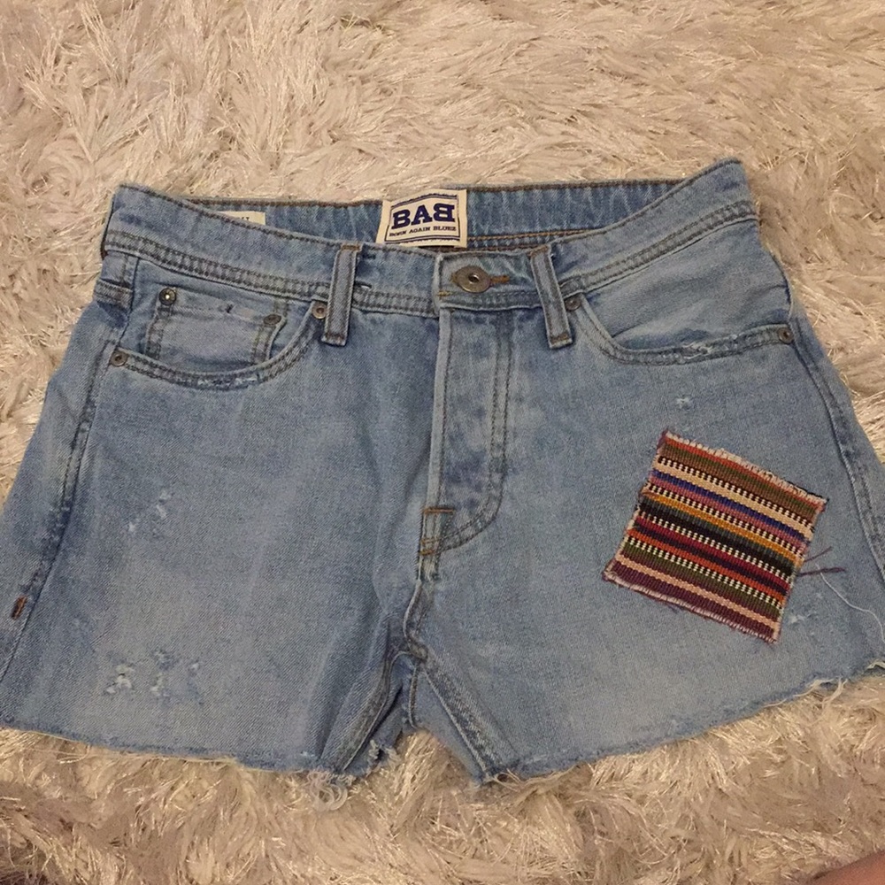 Distressed jean shorts